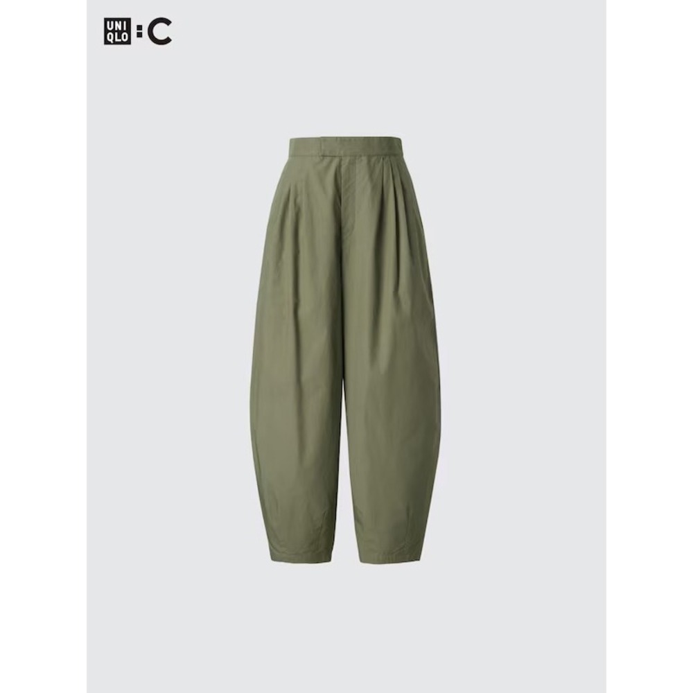 Uniqlo C Women Olive Green Cotton Balloon Pants High Rise Pleated 465962 Size 6
